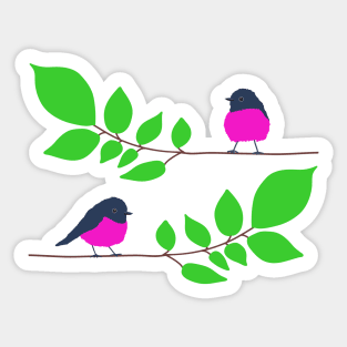 Pink robins on a tree branch Sticker